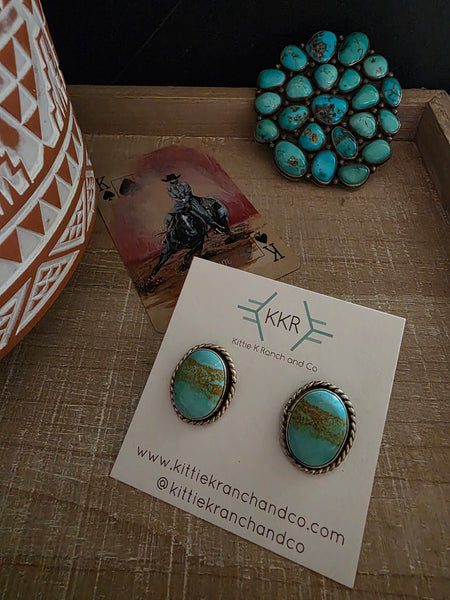 DREAMA YAZZIE KINGMAN TURQUOISE STUD EARRINGS