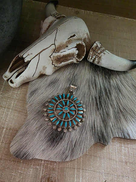 D & M CHAVEZ ZUNI TURQUOISE CLUSTER PENDANT