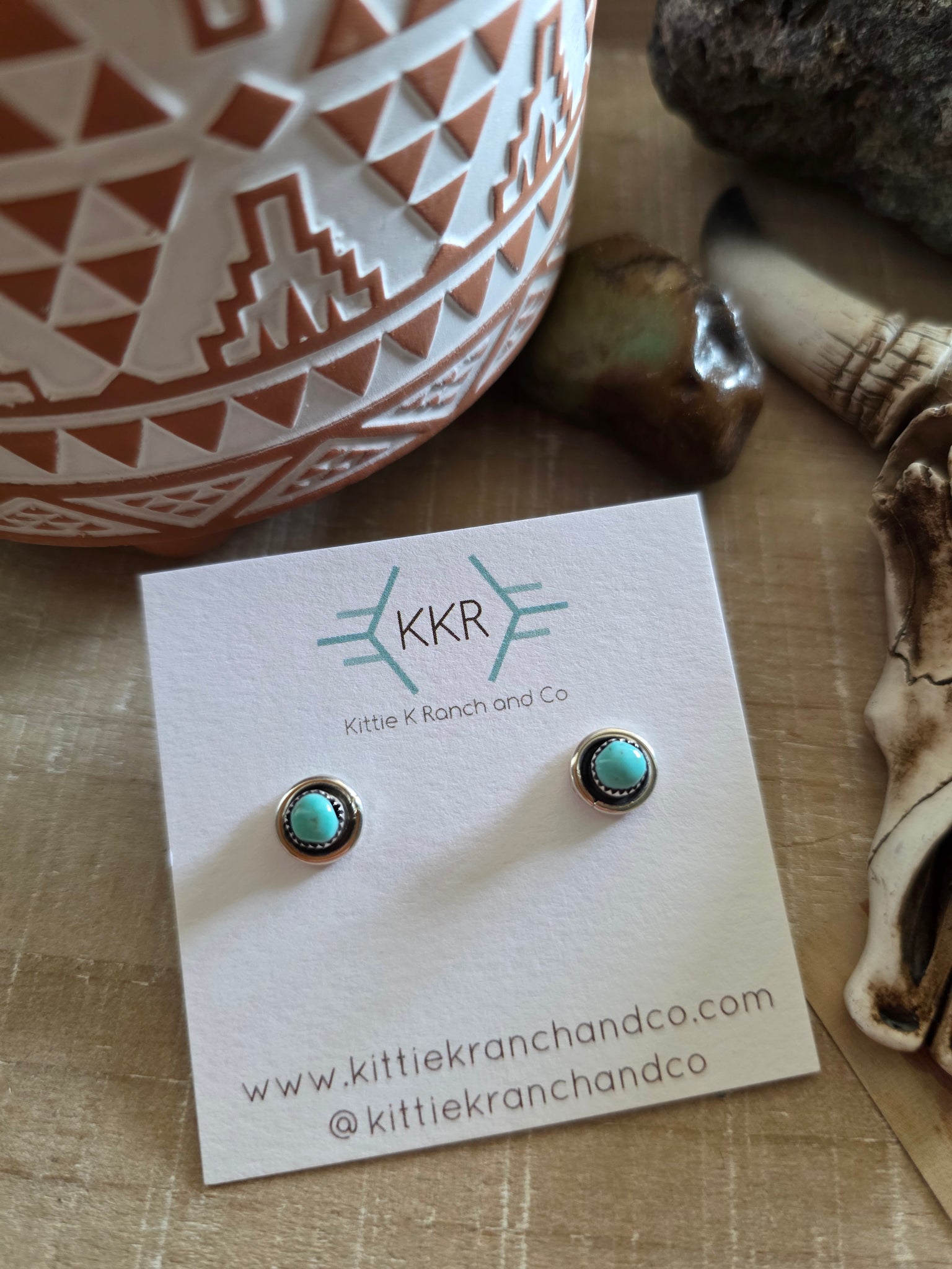 MARY TSADIASI ZUNI TURQUOISE STUD EARRINGS