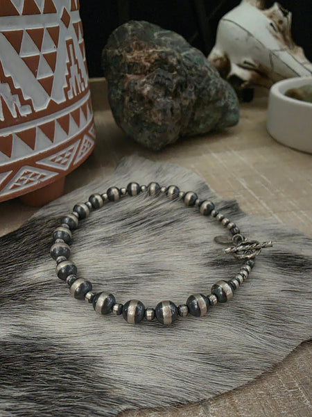 STERLING SILVER MIXED BEAD NAVAJO PEARL BRACELET