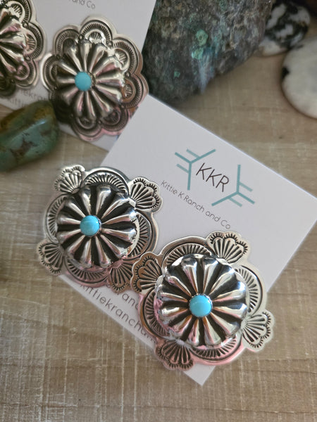 THE GENEVIEVE BLACKGOAT LARGE TURQUOISE CONCHO STUD EARRINGS