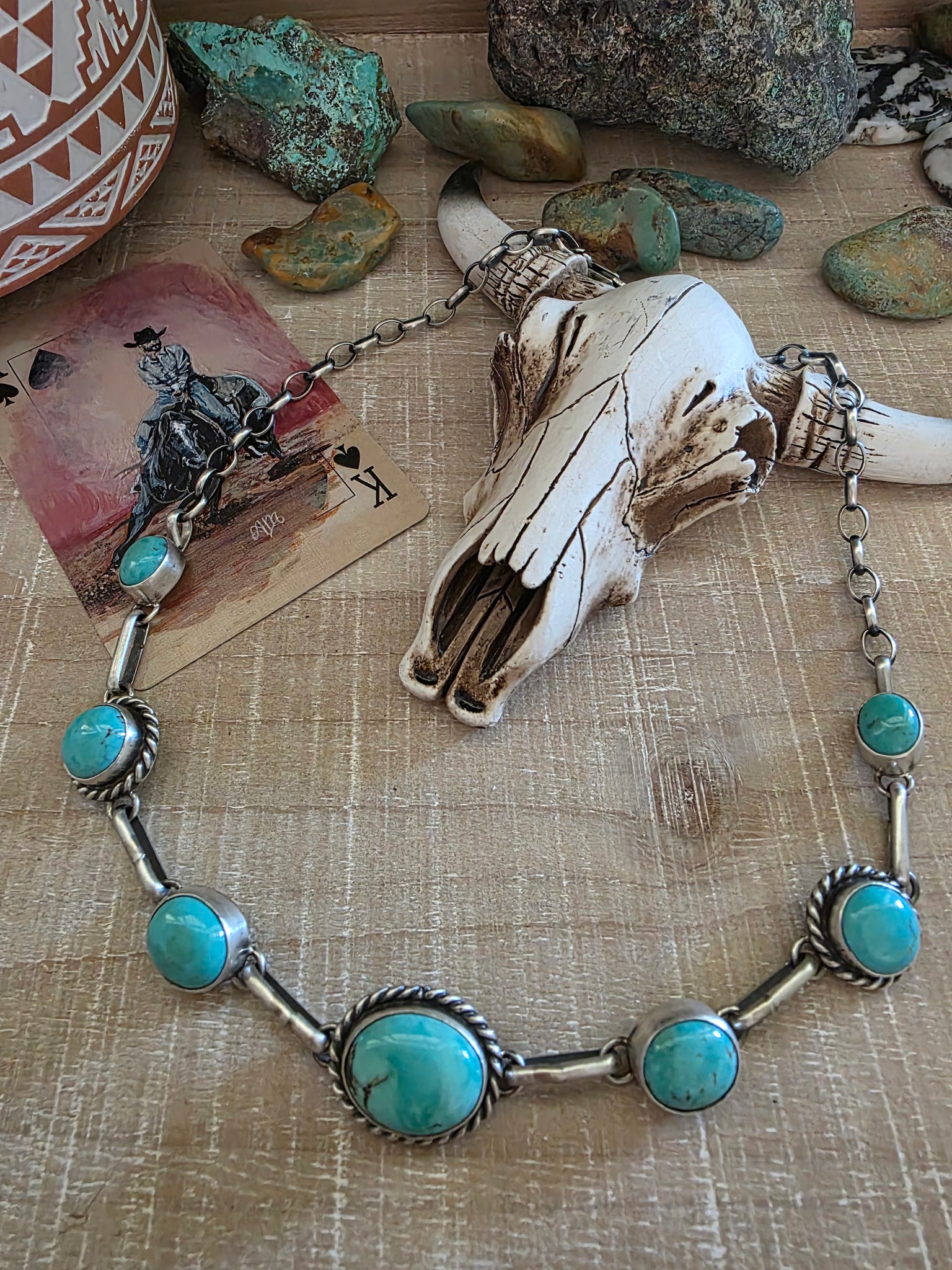 AUGUSTINE LARGO SEVEN KINGMAN TURQUOISE STONE CHOKER NECKLACE