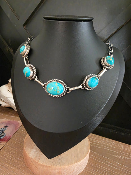 AUGUSTINE LARGO FIVE KINGMAN TURQUOISE STONE CHOKER NECKLACE