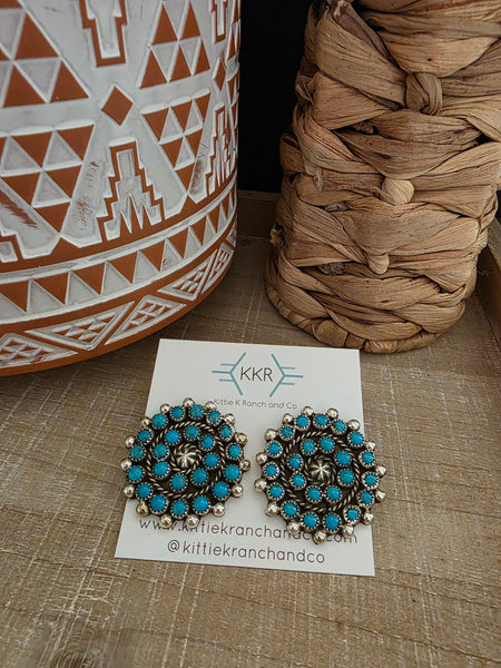 FAIRREN BEGAY LARGE KINGMAN TURQUOISE STUDS