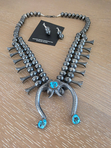 GILBERT MARTIN TURQUOISE SQUASH BLOSSOM NECKLACE SET