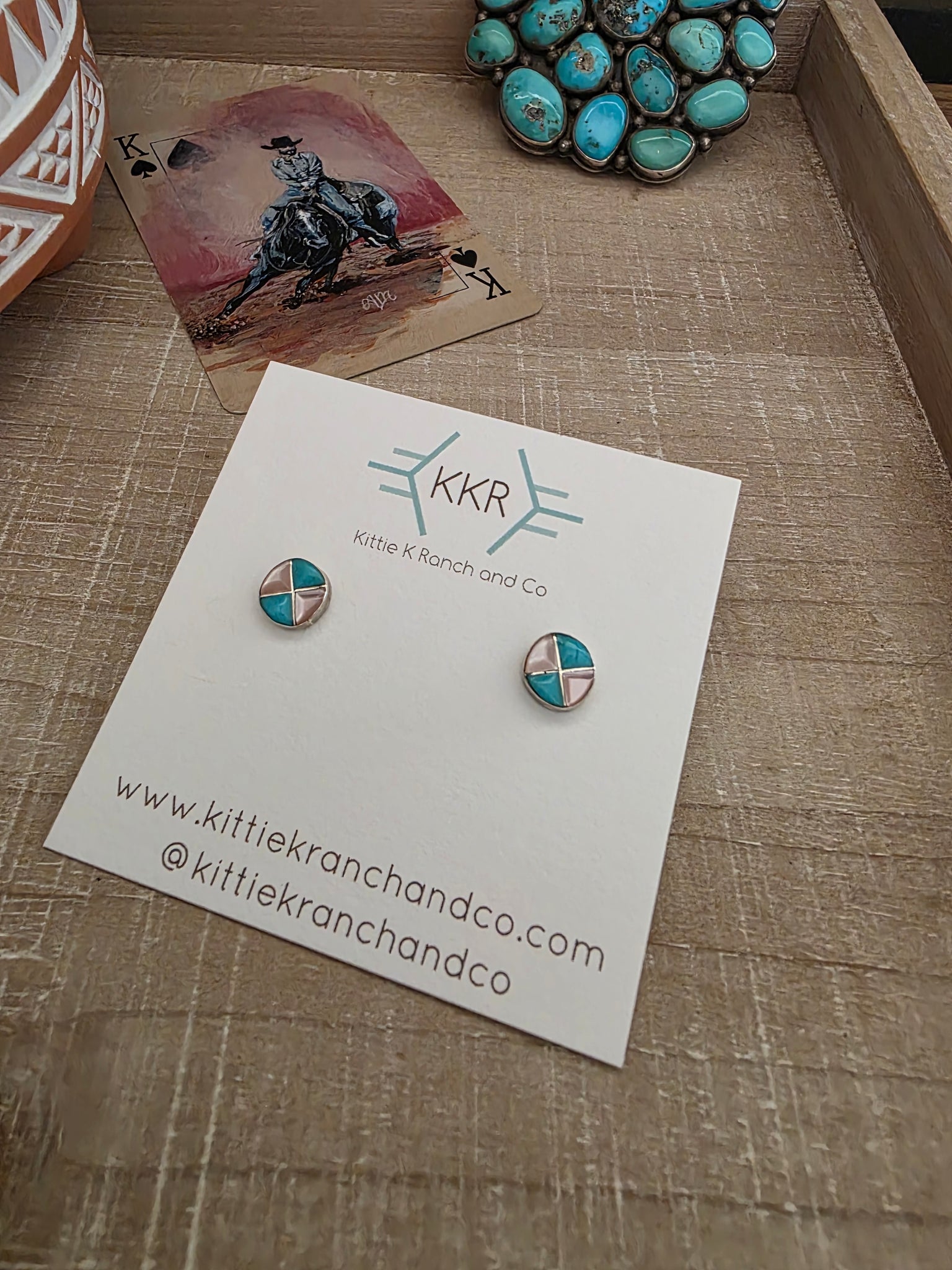 TURQUOISE AND PINK SHELL STUD EARRINGS