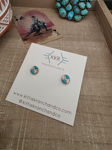 TURQUOISE AND PINK SHELL STUD EARRINGS
