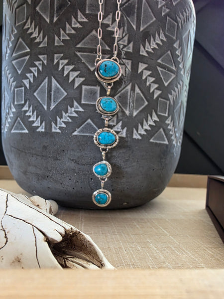 KREE BLANCHARD FIVE KINGMAN TURQUOISE STONE LARIAT NECKLACE