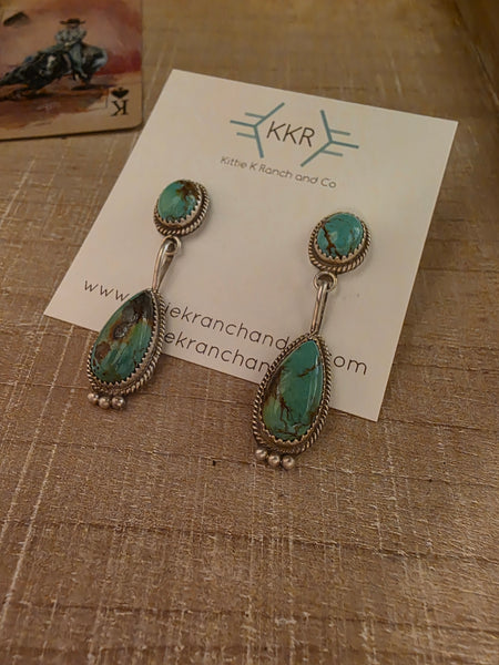 THERESA SMITH TWO KINGMAN TURQUOISE  STONE DANGLE EARRINGS