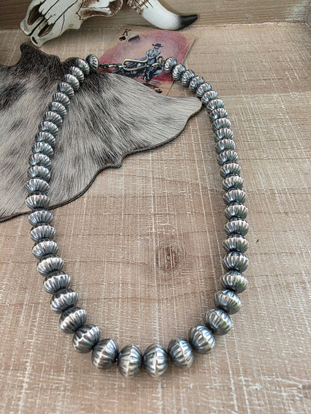 TONISHA HALEY STERLING SILVER HANDMADE STAMPED FLUTED NAVAJO PEARLS