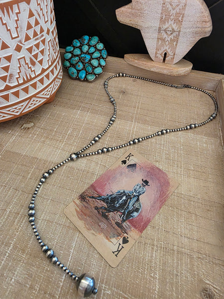 MULTI BEAD STERLING SILVER NAVAJO PEARL LARIAT NECKLACE