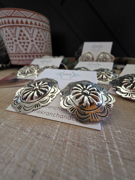 THE GENEVIEVE BLACKGOAT LARGE SILVER CONCHO STUD EARRINGS