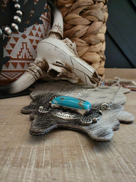 JUANITA A LONG STERLING SILVER TURQUOISE BAR NECKLACE