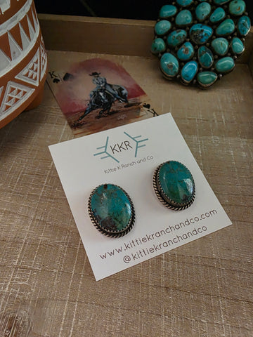 FREDA MARTINEZ NAVAJO TURQUOISE OVAL STUD EARRINGS