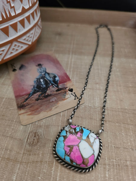 THE AUGUSTINE COTTON CANDY LARGE SQUARE BAR NECKLACE