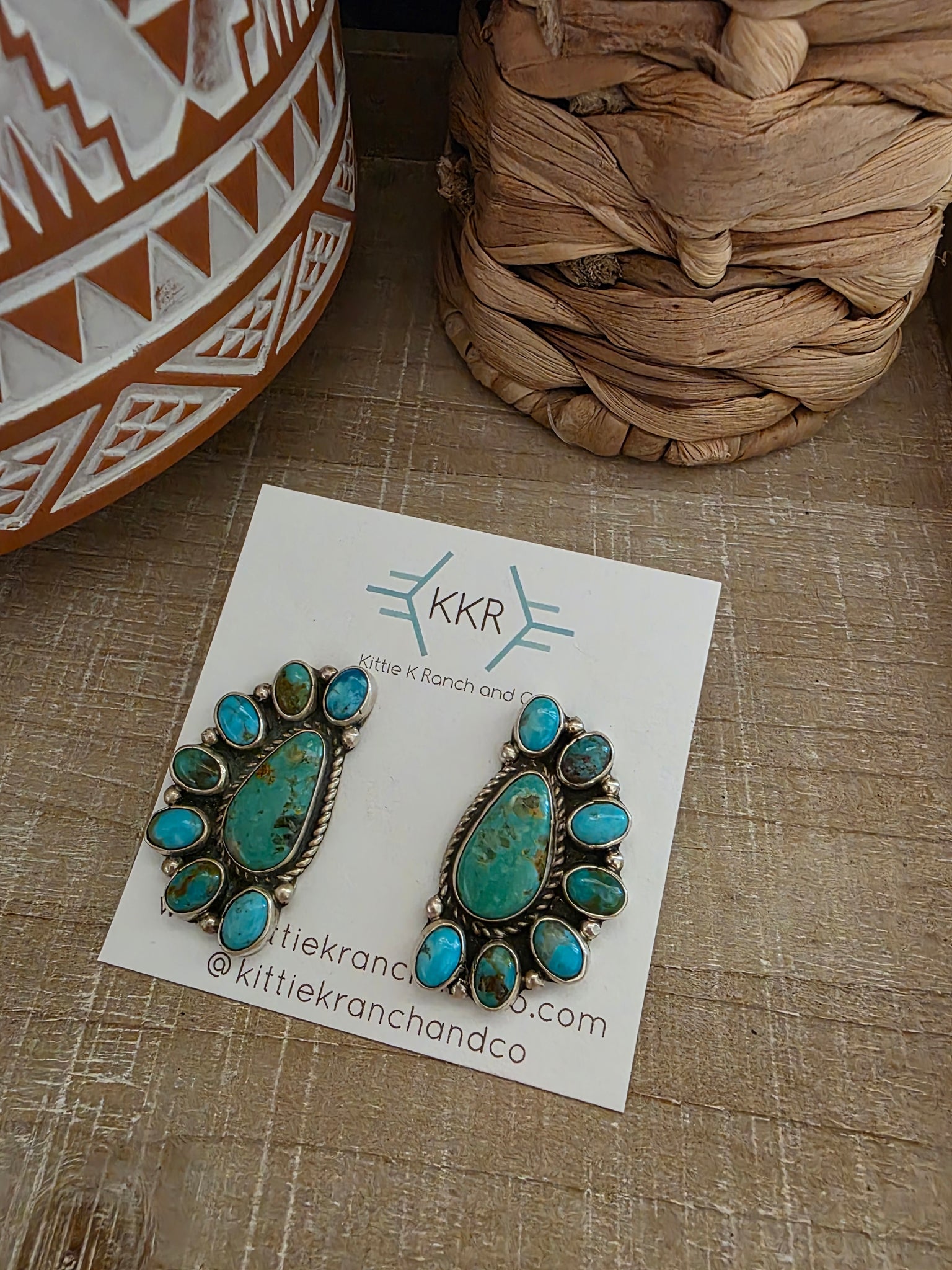 GERALDINE JAMES KINGMAN TURQUOISE HALF CIRCLE CLUSTER STUD EARRINGS