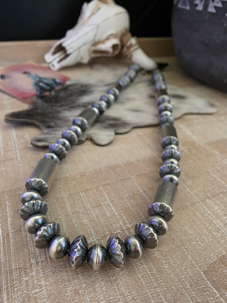 TONISHA HALEY STERLING SILVER FLUTED AND TUBE HANDMADE NAVAJO PEARLS