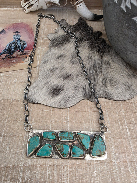 JUDE CANDELARIA ZUNI KINGMAN TURQUOISE BAR NECKLACE