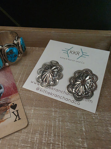 LEVINA BENALLY STERLING SILVER OVAL CONCHO STUDS