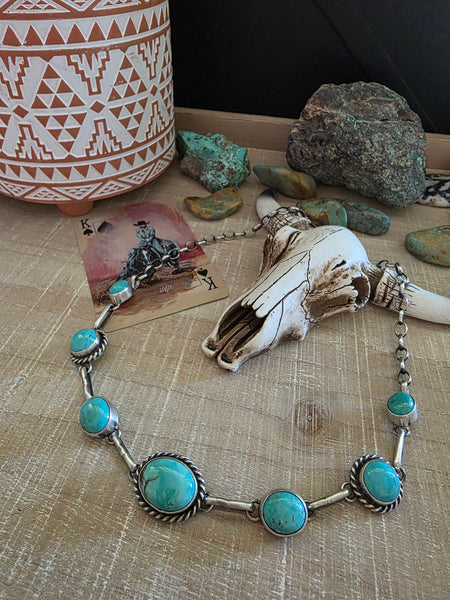 AUGUSTINE LARGO SEVEN KINGMAN TURQUOISE STONE CHOKER NECKLACE