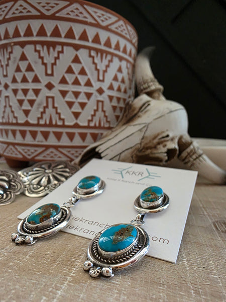 RAYMOND YAZZIE TWO STONE TURQUOISE DANGLE EARRINGS