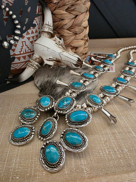 RITA DAWES TURQUOISE SQUASH BLOSSOM NECKLACE