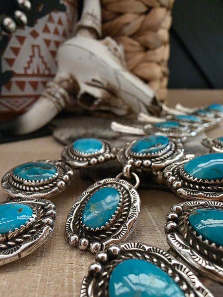 RITA DAWES TURQUOISE SQUASH BLOSSOM NECKLACE