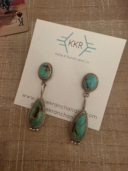 THERESA SMITH TWO KINGMAN TURQUOISE  STONE DANGLE EARRINGS