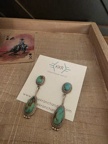 THERESA SMITH TWO KINGMAN TURQUOISE  STONE DANGLE EARRINGS