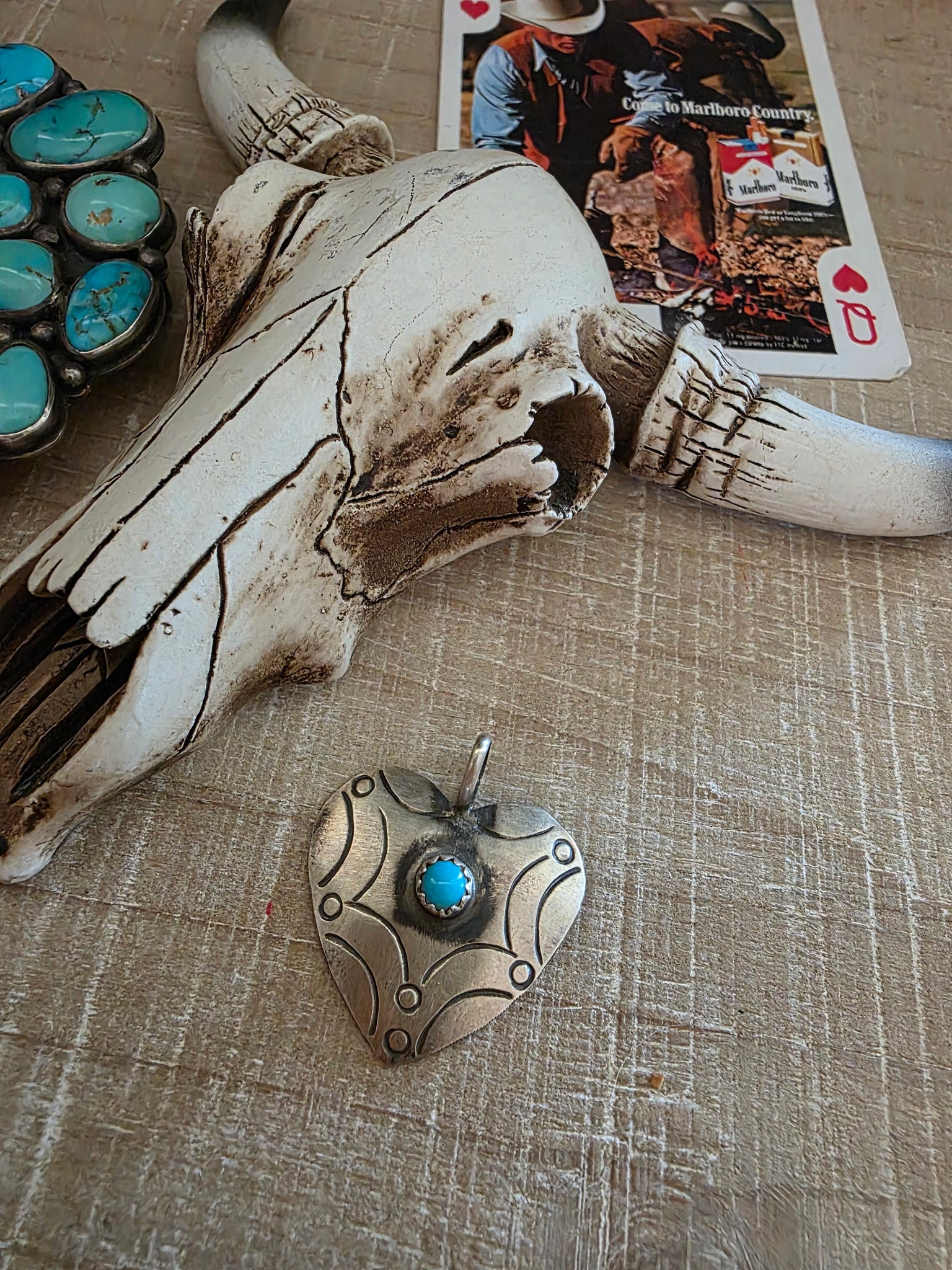 PAULINE NELSON CONCHO TURQUOISE HEART PENDANT