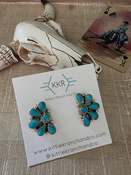 ALICIA WILSON KINGMAN TURQUOISE LITTLE HALF CIRCLE CLUSTER STUD EARRINGS