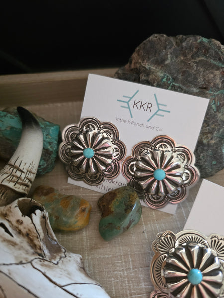 THE GENEVIEVE BLACKGOAT LARGE TURQUOISE CONCHO STUD EARRINGS