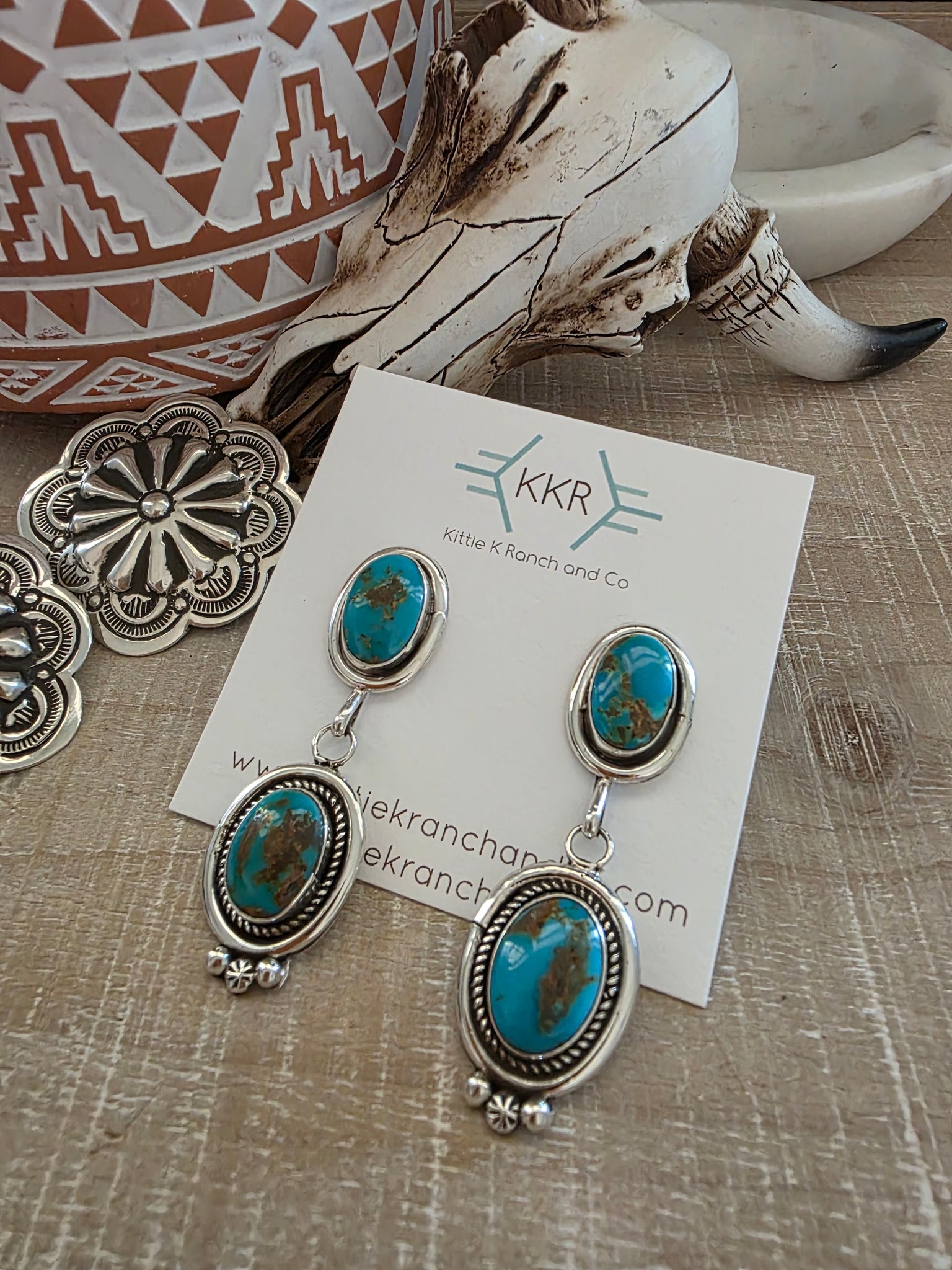RAYMOND YAZZIE TWO STONE TURQUOISE DANGLE EARRINGS