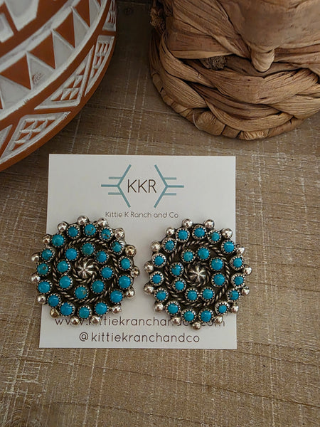 FAIRREN BEGAY LARGE KINGMAN TURQUOISE STUDS