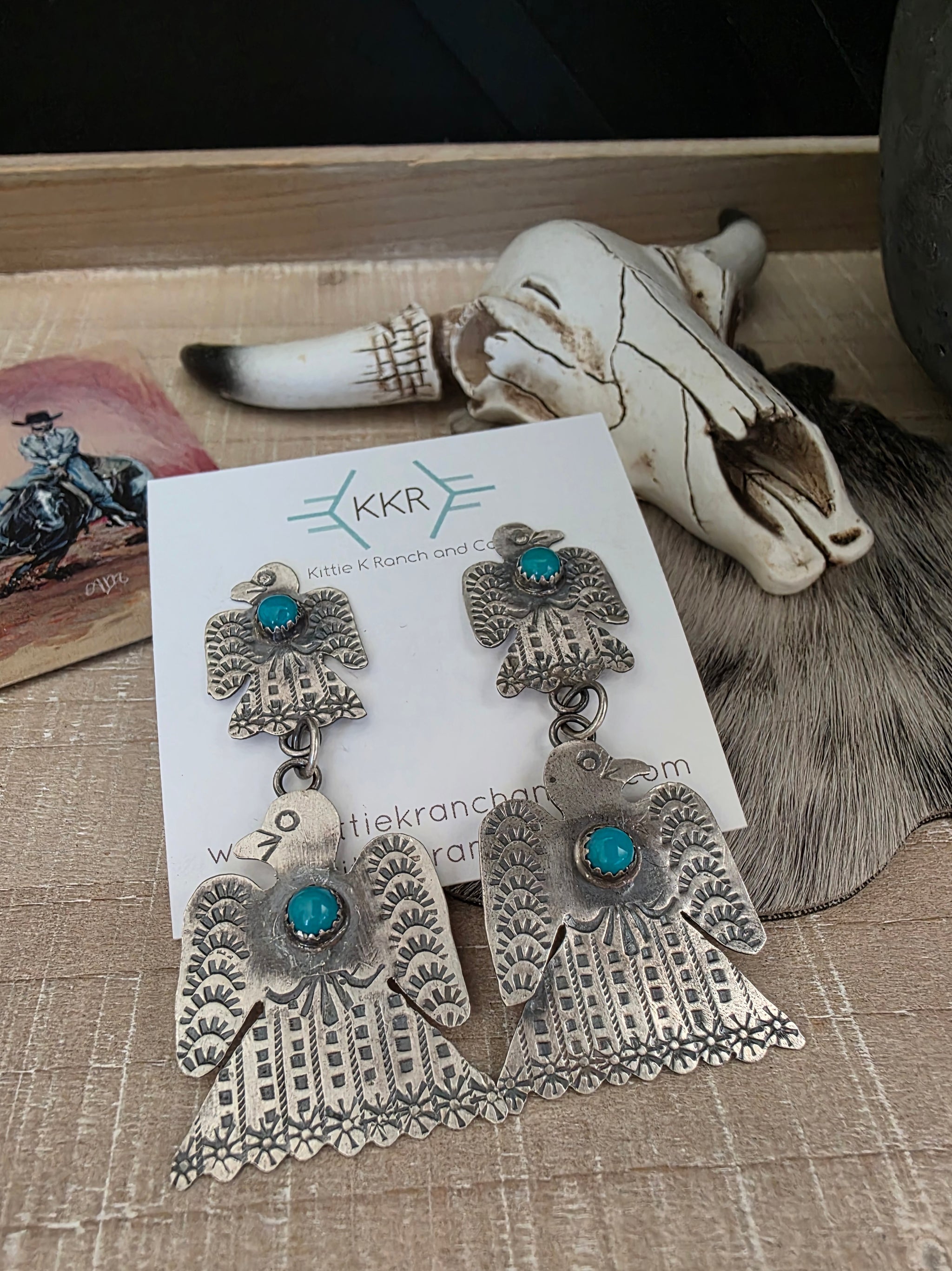 GABRIELA YAZZIE DOUBLE TURQUOISE THUNDERBIRD EARRINGS – Kittie K
