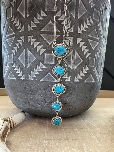 KREE BLANCHARD FIVE KINGMAN TURQUOISE STONE LARIAT NECKLACE