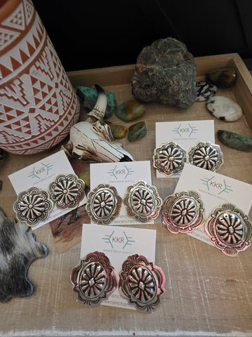 THE GENEVIEVE BLACKGOAT LARGE SILVER CONCHO STUD EARRINGS