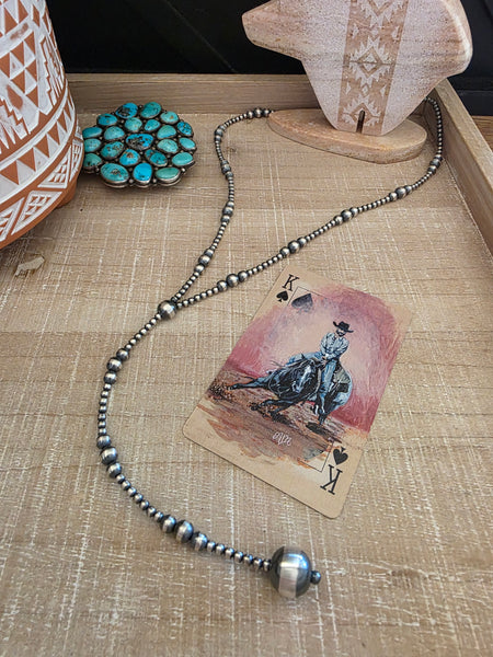 MULTI BEAD STERLING SILVER NAVAJO PEARL LARIAT NECKLACE