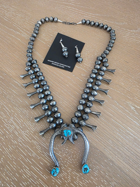 GILBERT MARTIN TURQUOISE SQUASH BLOSSOM NECKLACE SET