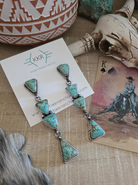 JUDITH DIXON KINGMAN TURQUOISE TRIANGLE DANGLE EARRINGS