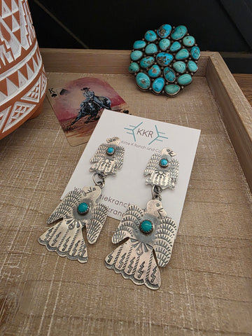 GABRIELA YAZZIE DOUBLE TURQUOISE THUNDERBIRD EARRINGS