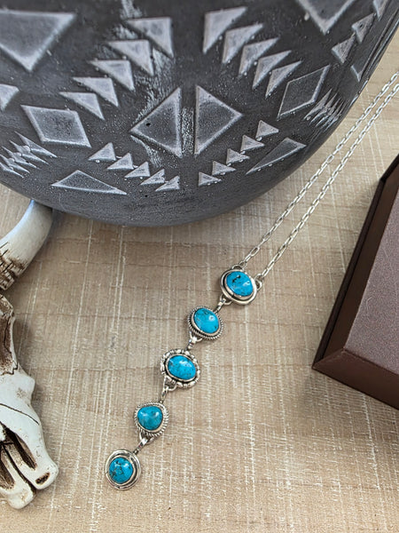 KREE BLANCHARD FIVE KINGMAN TURQUOISE STONE LARIAT NECKLACE