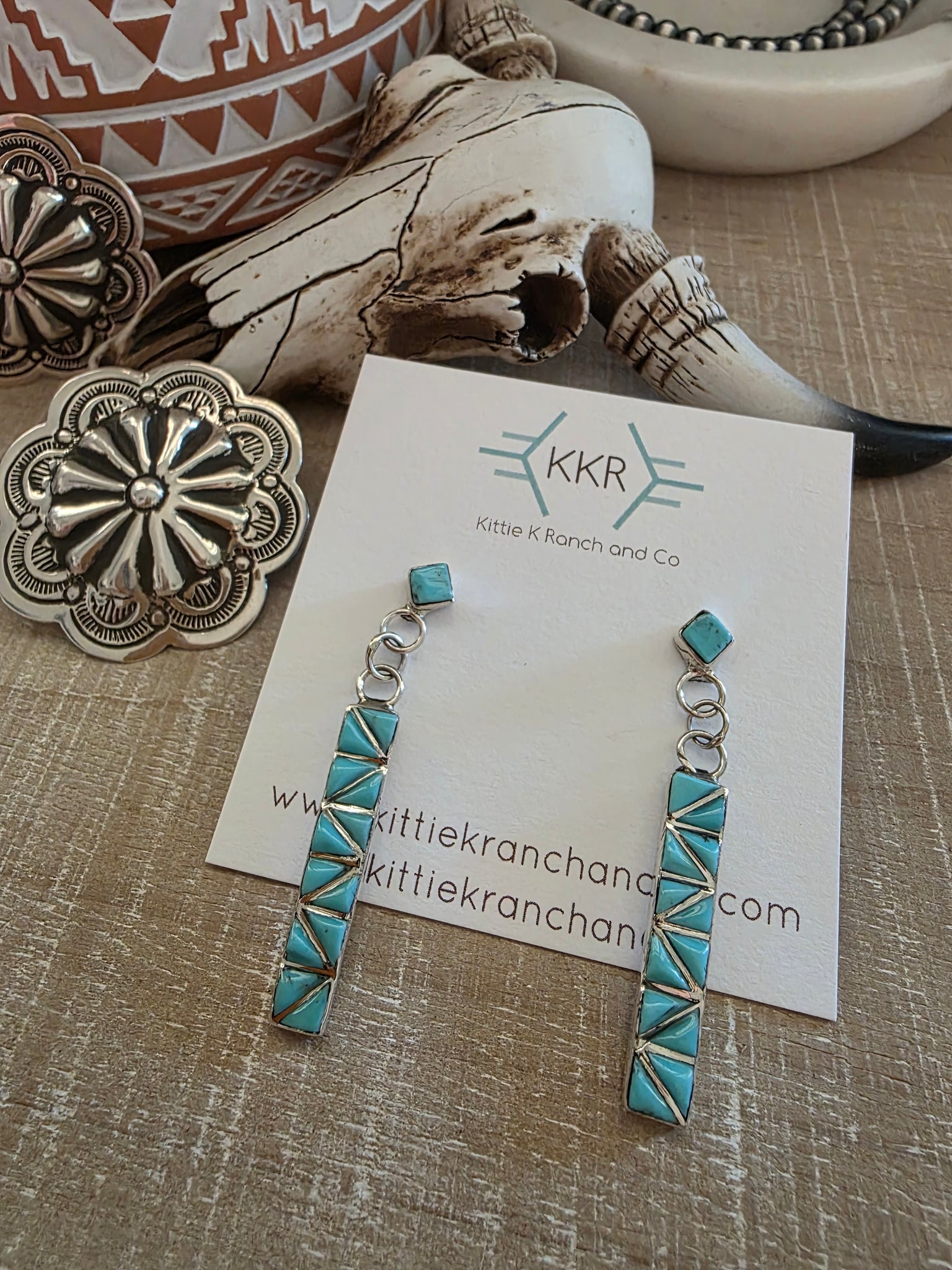 JOLEEN TSETHLIKAI TURQUOISE  DANGLE  EARRINGS
