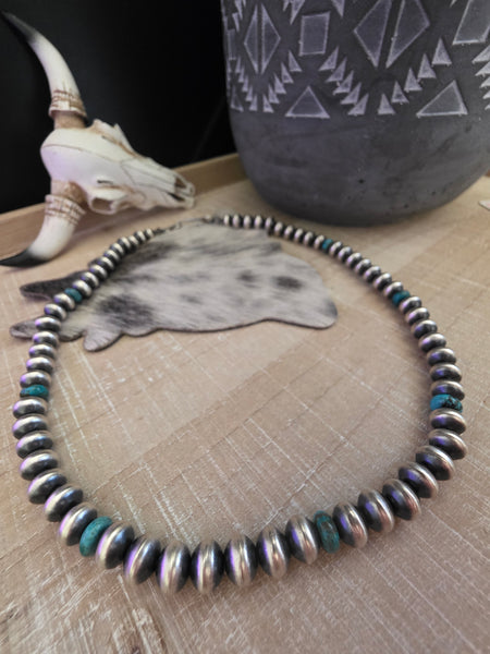 TONISHA HALEY TURQUOISE AND STERLING SILVER HANDMADE NAVAJO PEARLS