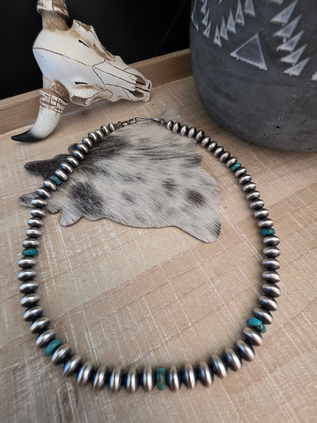 TONISHA HALEY TURQUOISE AND STERLING SILVER HANDMADE NAVAJO PEARLS