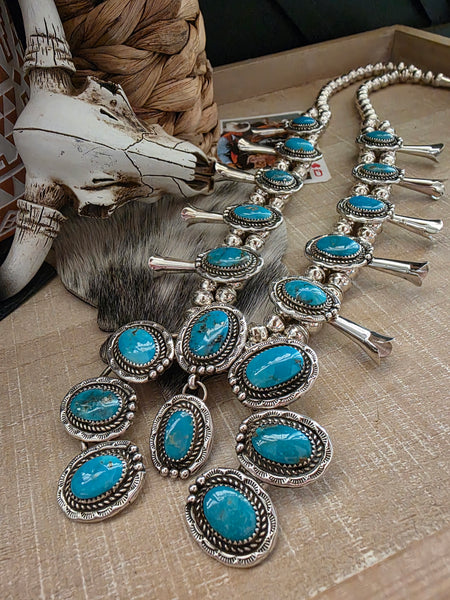 RITA DAWES TURQUOISE SQUASH BLOSSOM NECKLACE