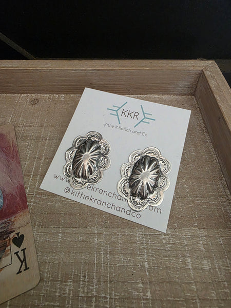 LEVINA BENALLY STERLING SILVER OVAL CONCHO STUDS