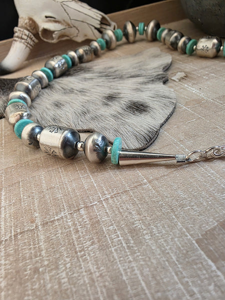 TYSHA APARICIO TURQUOISE AND STERLING SILVER HANDMADE NAVAJO PEARLS