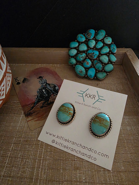 DREAMA YAZZIE KINGMAN TURQUOISE STUD EARRINGS