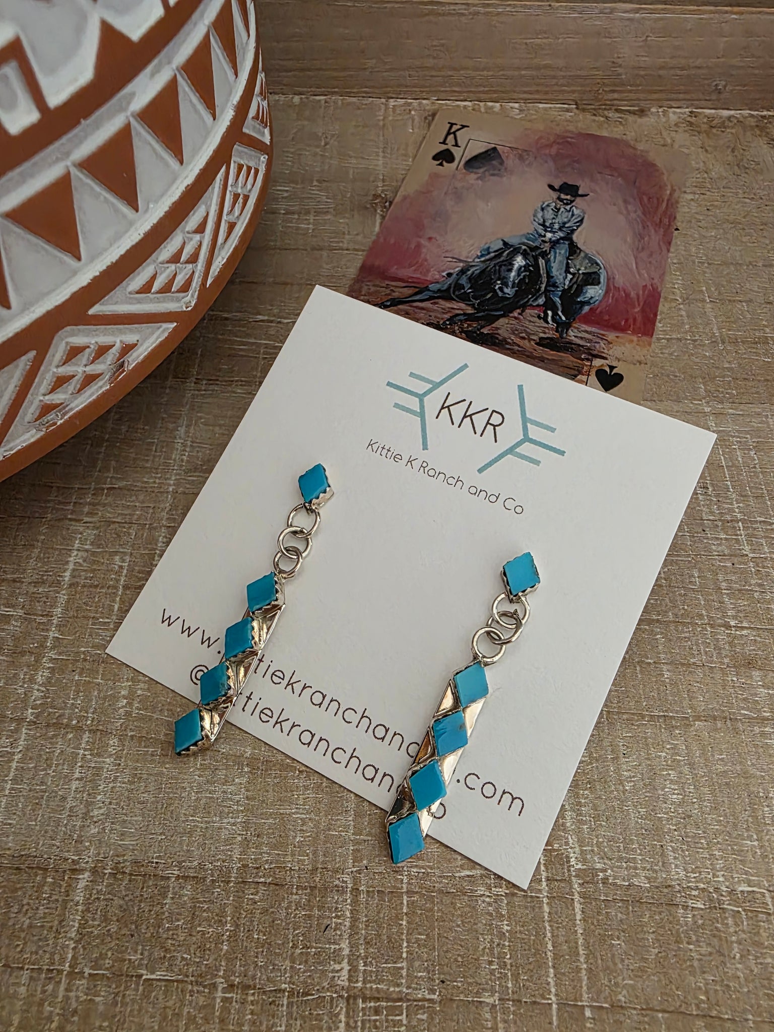 IVY LAMB TURQUOISE DIAMOND CUT DANGLE EARRINGS